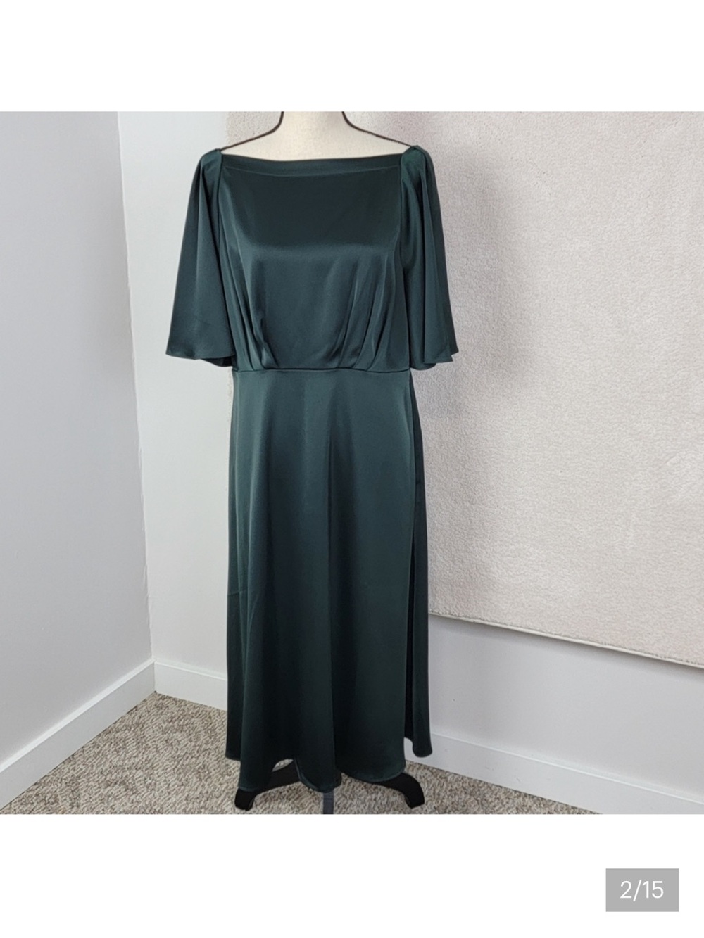 Banana Republic Elegant Forest Green Satin Midi Dress